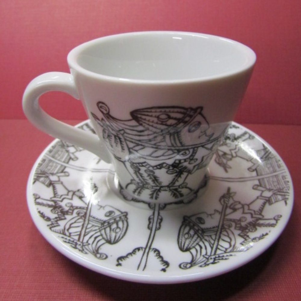 Knight Armor NEW Art Espresso Cup and Saucer White with Black design